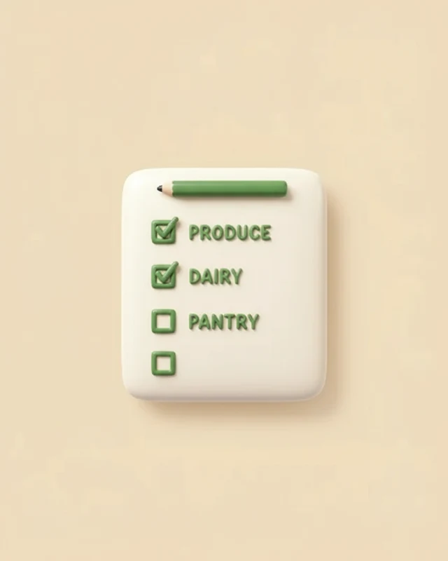 a grocery list, ready to shop